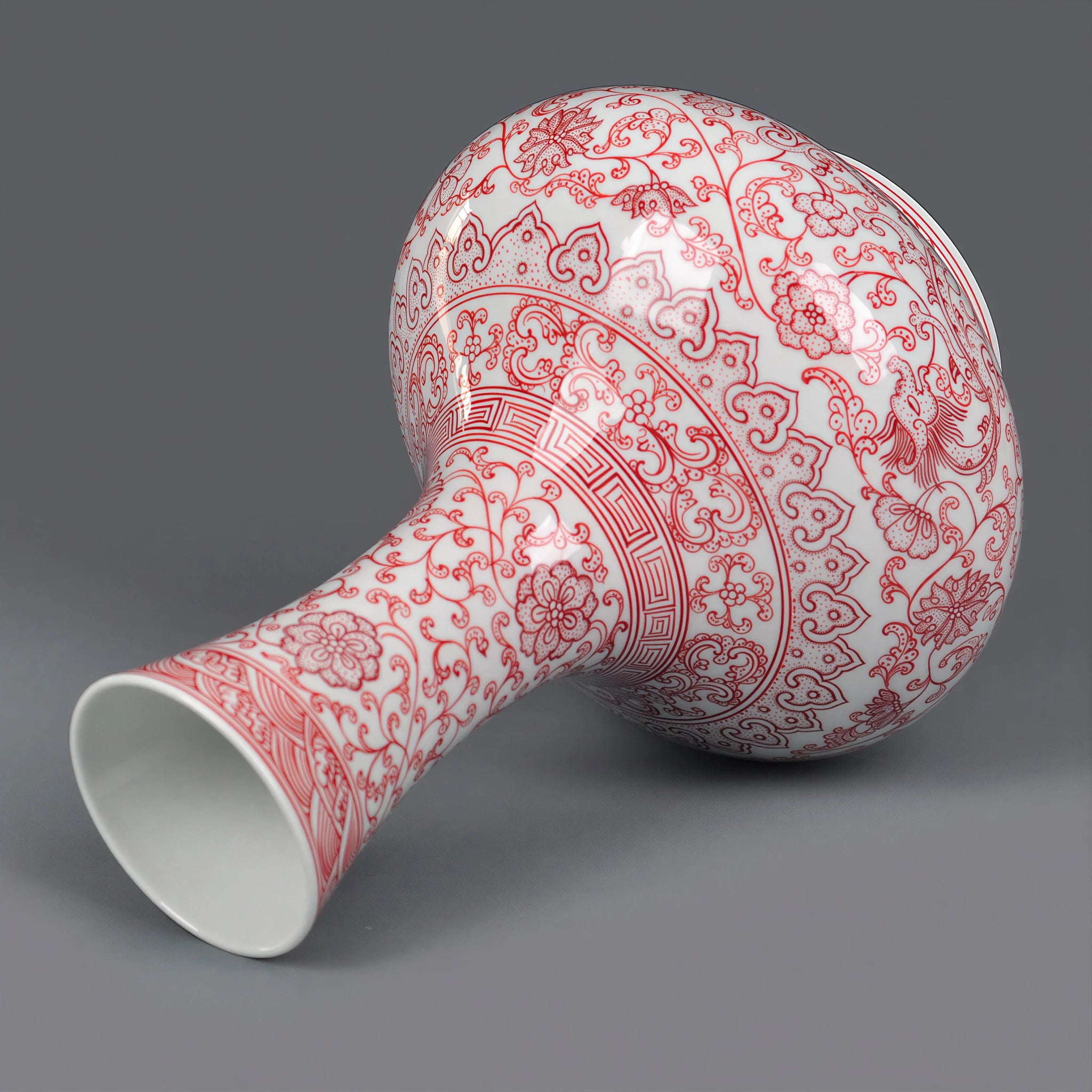 Jingdezhen underglaze red vase with wooden base and presentation box