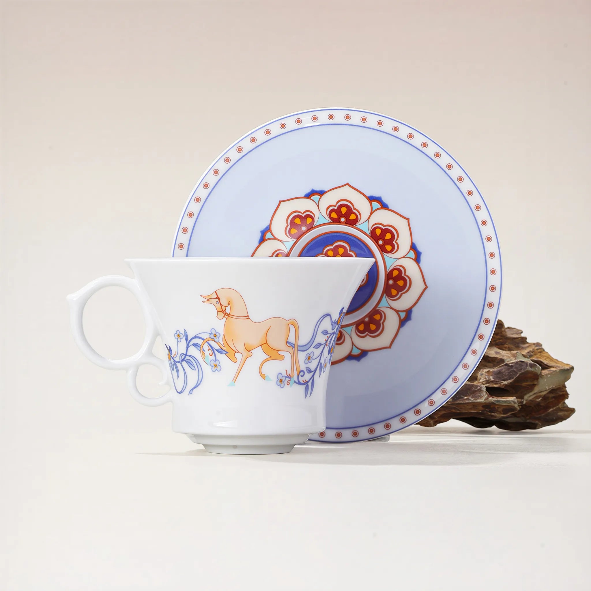Profile of the porcelain coffee cup with white horse motif