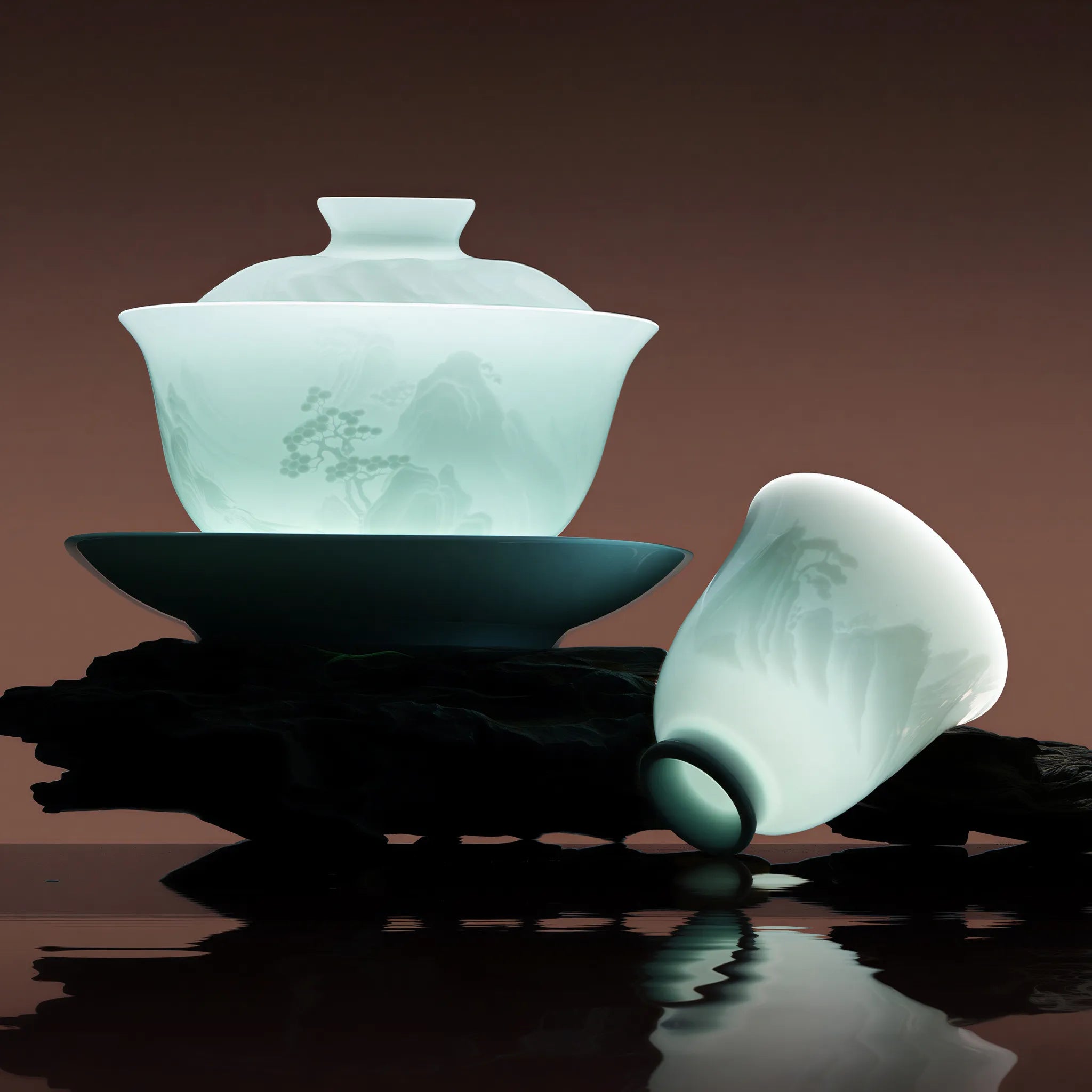 Yingqing mountain-relief tea set arranged for gongfu tea
