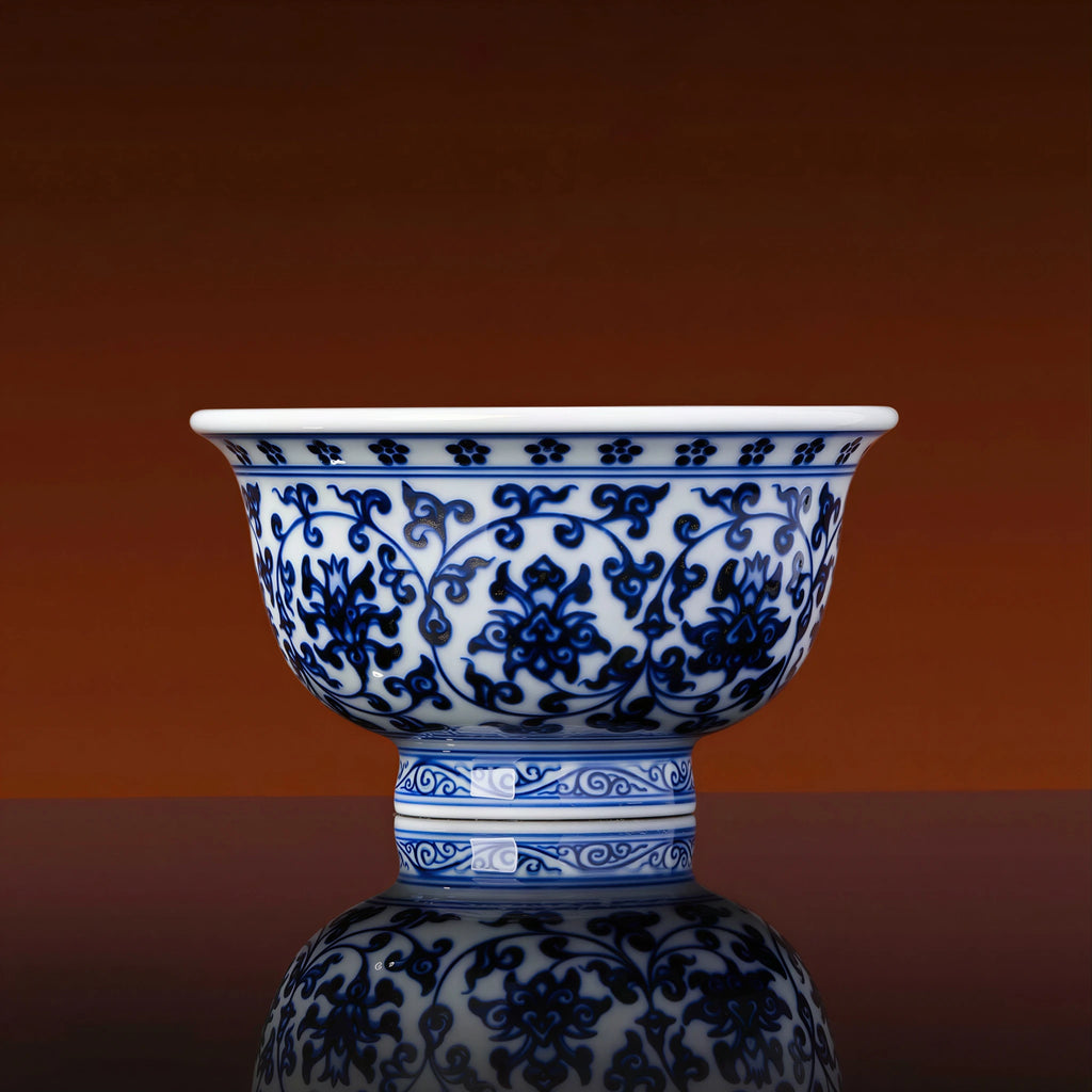 Front view of the Yongle-style blue-and-white press-hand cup