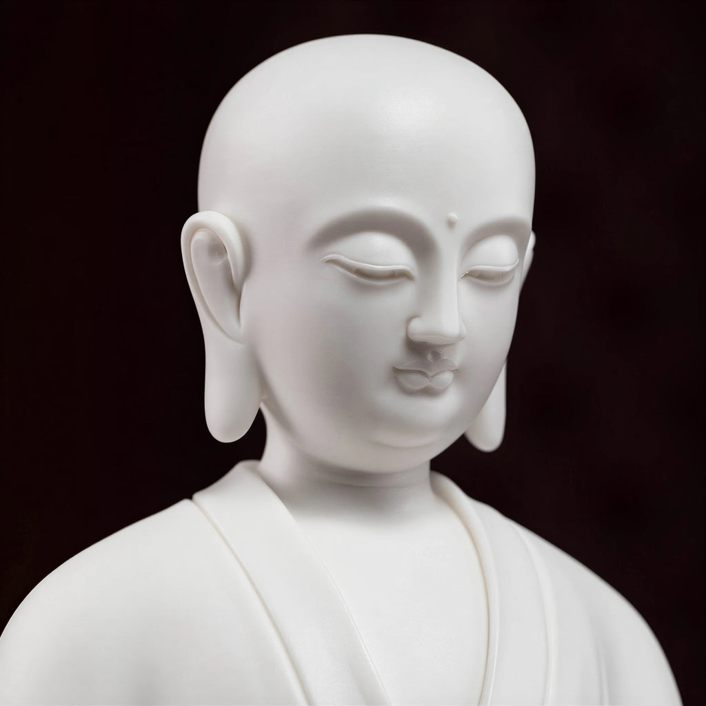 Close view of the Ksitigarbha face and shaved head