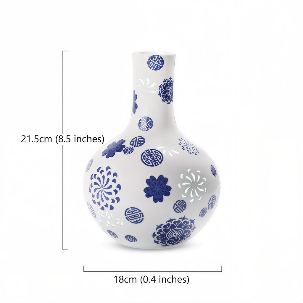 Size guide for the Jingdezhen linglong Tianqiu vase at 21.5 cm high