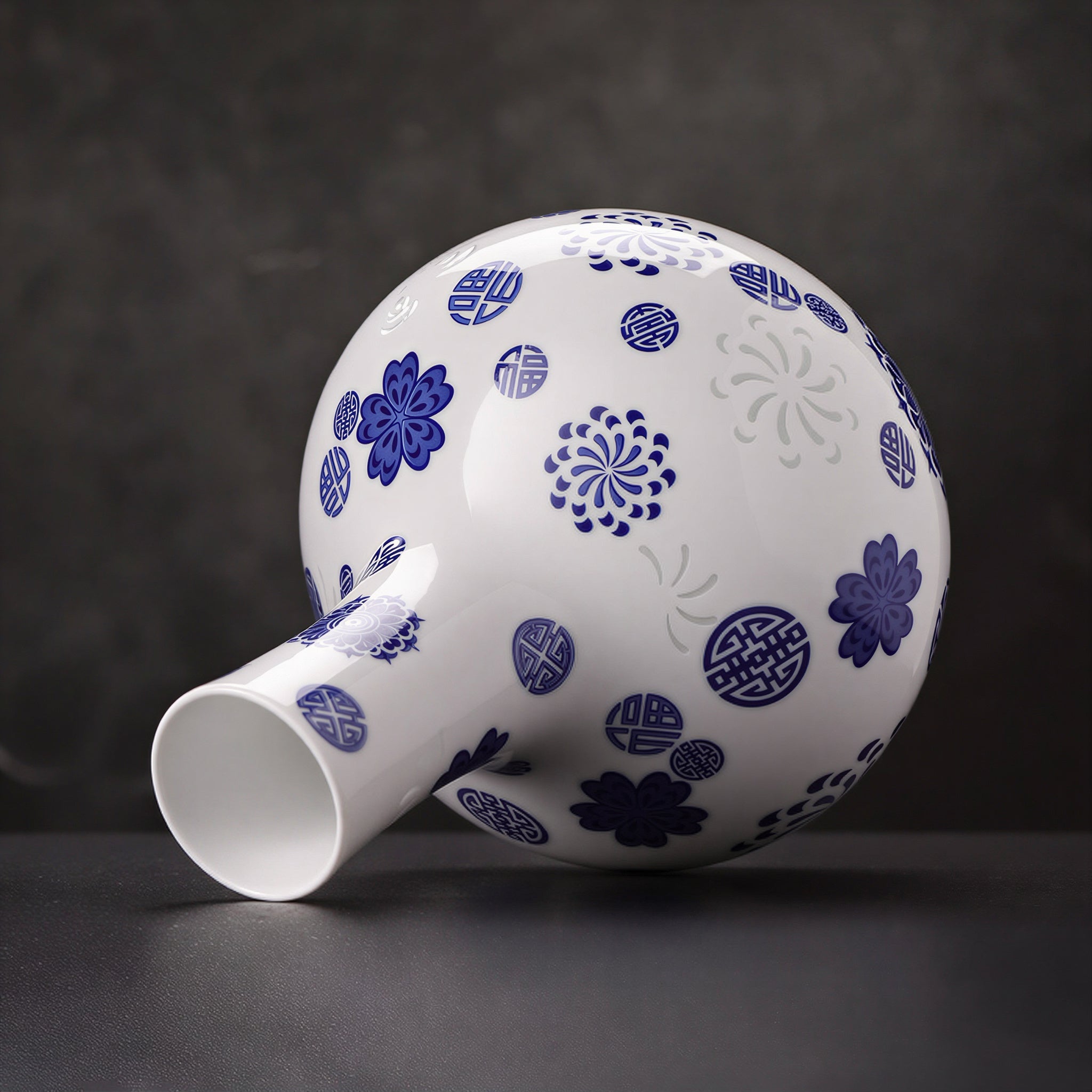Side profile of the Tianqiu vase showing its rounded body and straight cylindrical neck