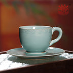 Profile of the Longquan celadon coffee cup with deer and cloud relief