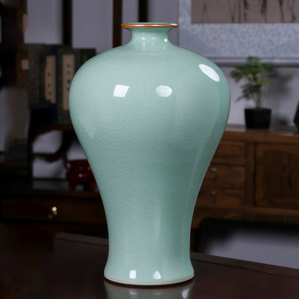 Longquan Celadon Meiping Vase with Fine Crackle Glaze