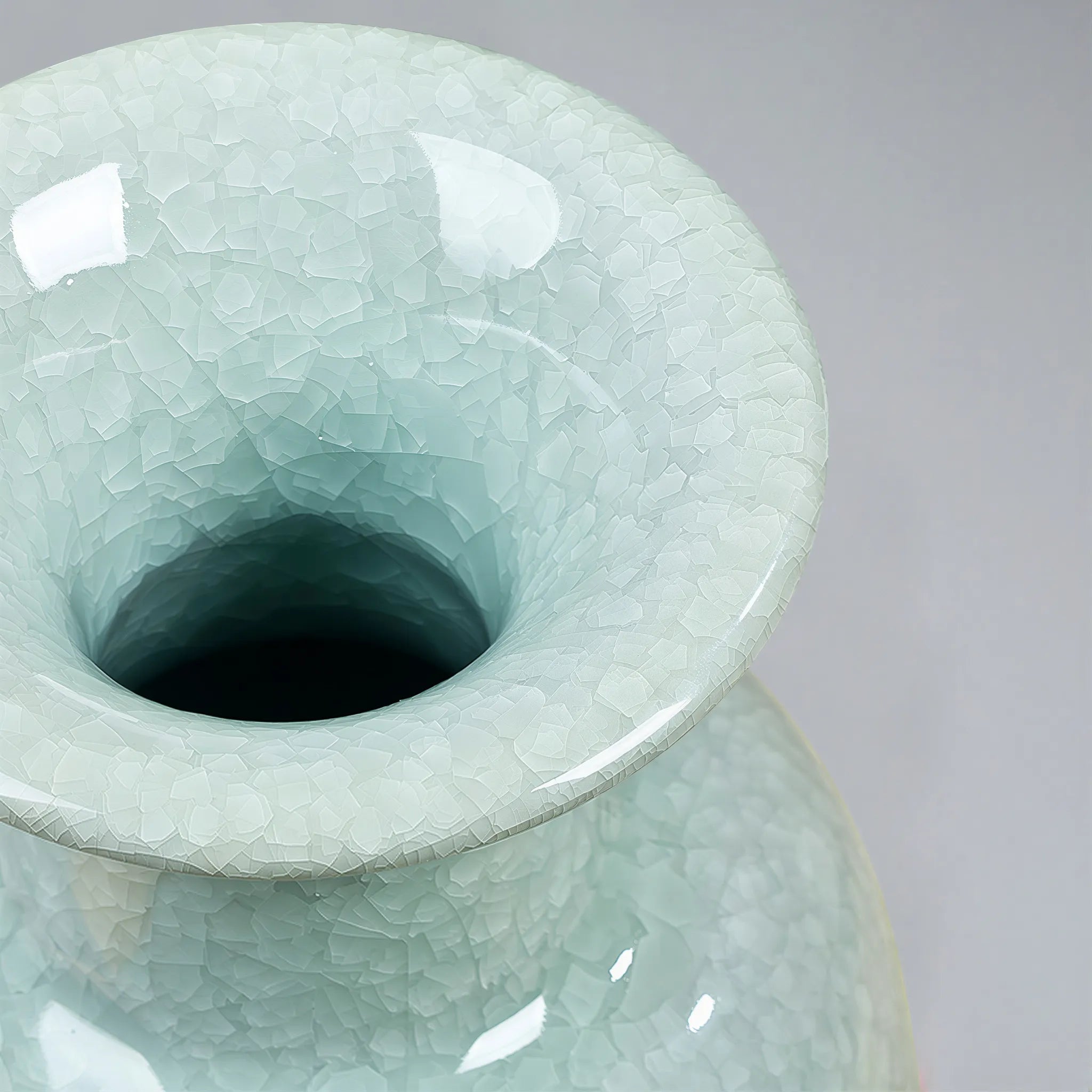 Flared rim and fine crackle detail on the Longquan celadon vase