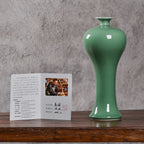 Deep Celadon meiping vase in its presentation setting