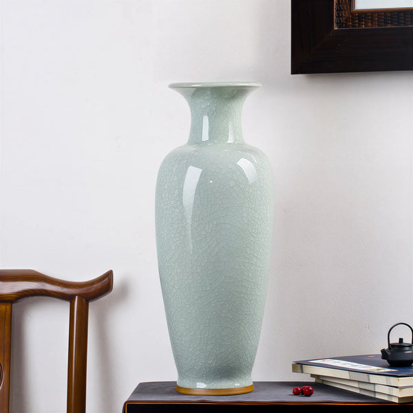 Longquan Pale Celadon Crackle-Glaze Floor Vase