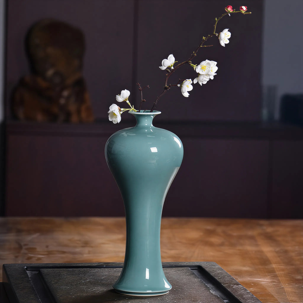 Sky Cyan Celadon meiping vase with plum blossom
