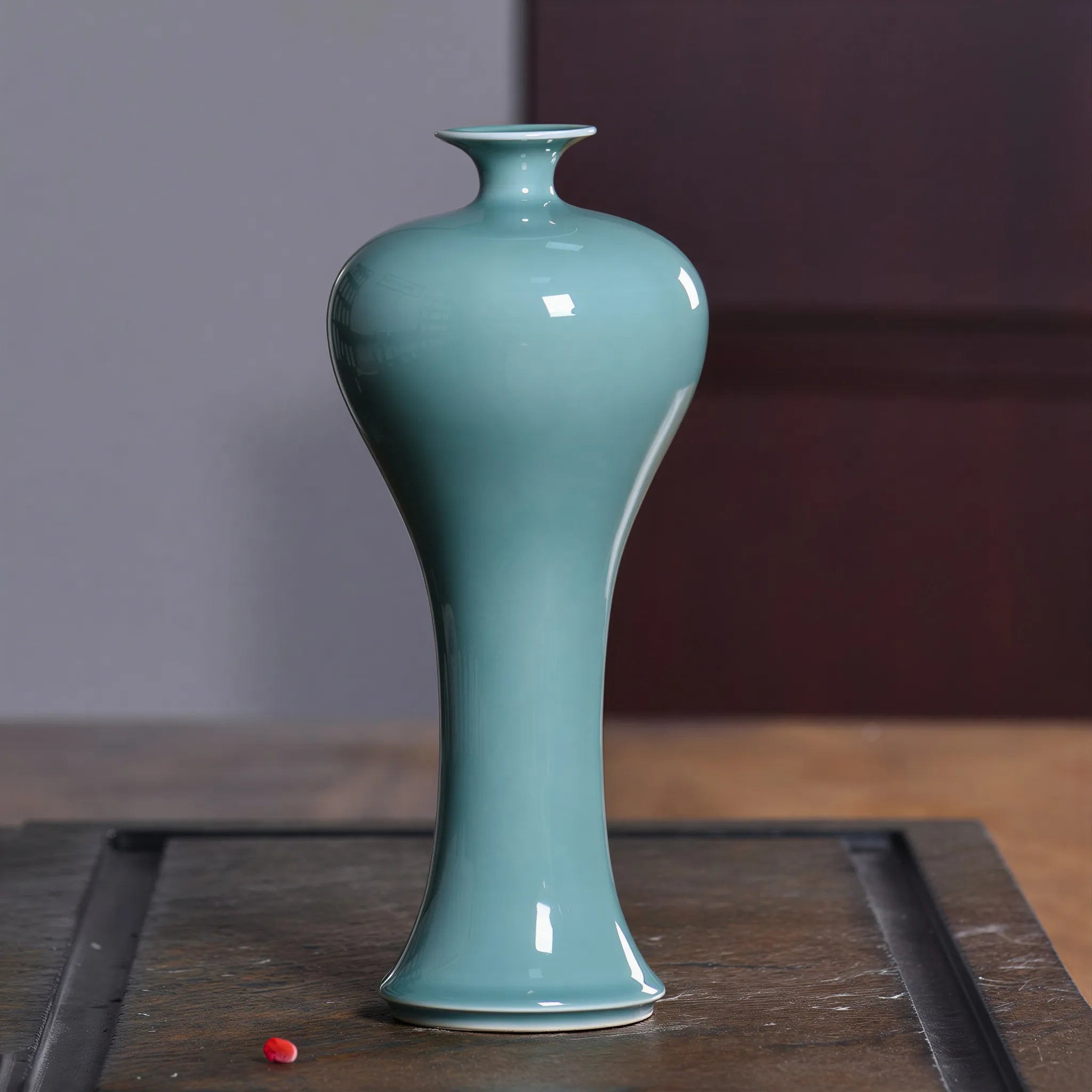 Front view of the Sky Cyan Celadon slender meiping vase