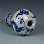 Close view of the Meiping vase's broad shoulder and cobalt-blue dragon