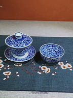 Wood-Fired Blue and White Millefleurs Pu'er Teacup