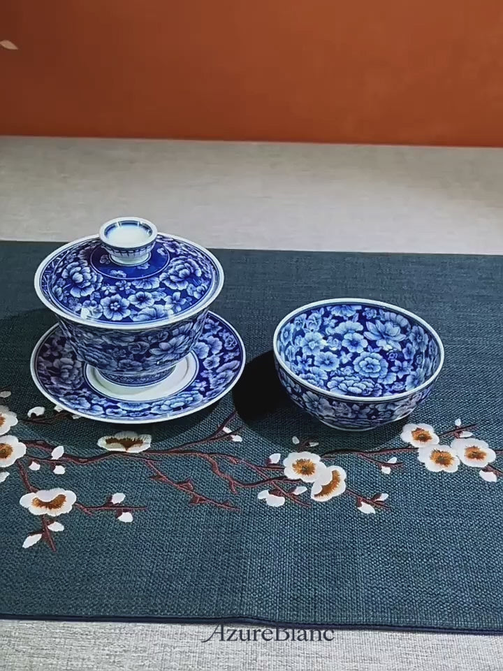Wood-Fired Blue and White Millefleurs Pu'er Teacup