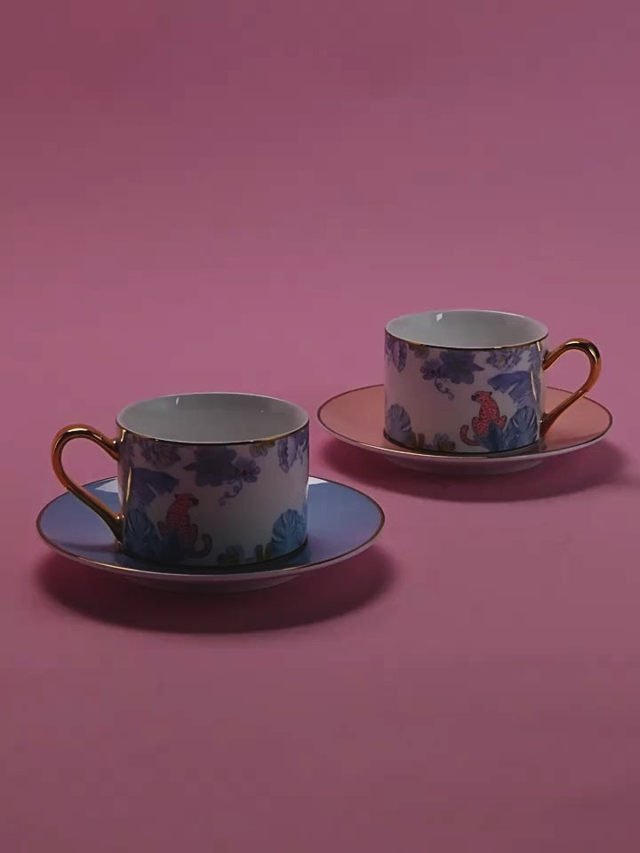 Jingdezhen Botanical Leopard Coffee Cups and Saucers