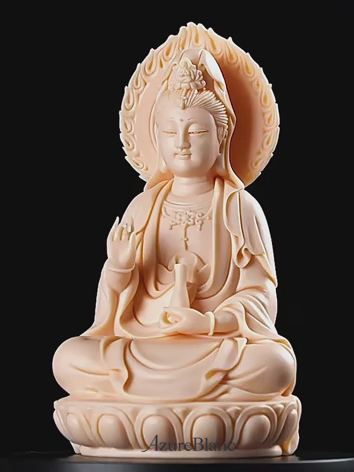 Jade Red Ceramic Guanyin with Divine Halo