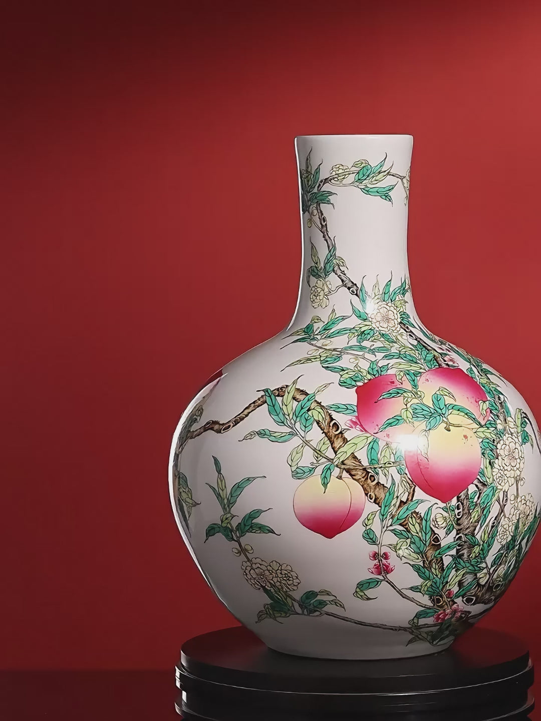 Qianlong Famille Rose Nine-Peach Tianqiu Vase