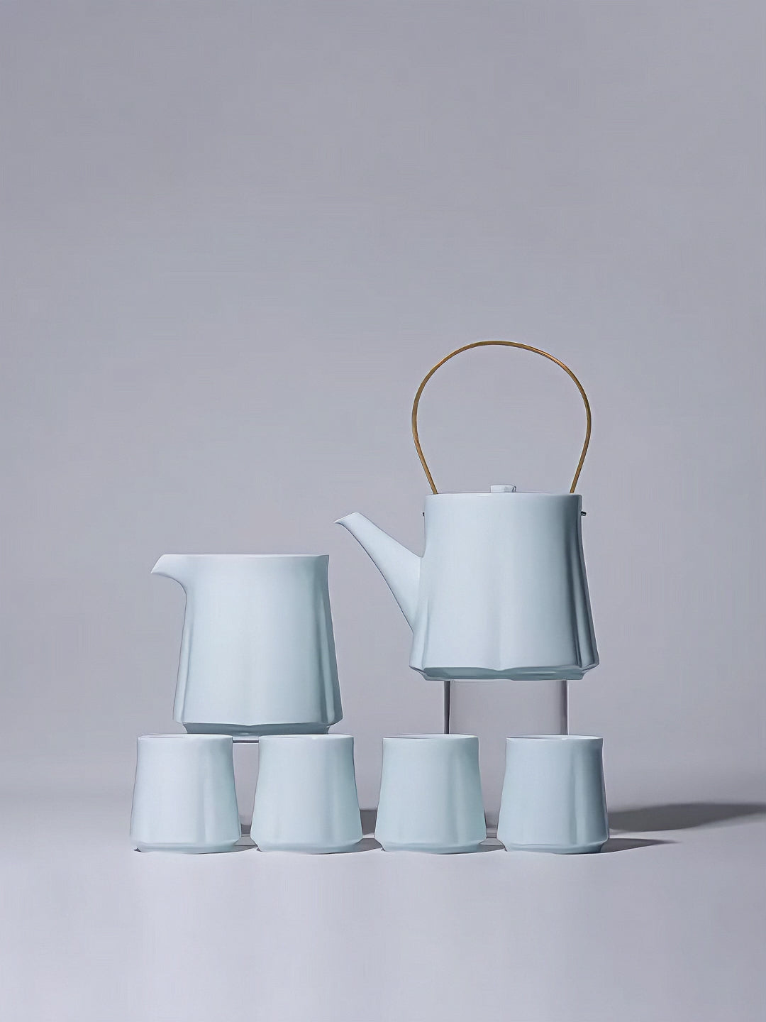 Jingdezhen Yingqing Begonia Bail-Handle Teapot Set