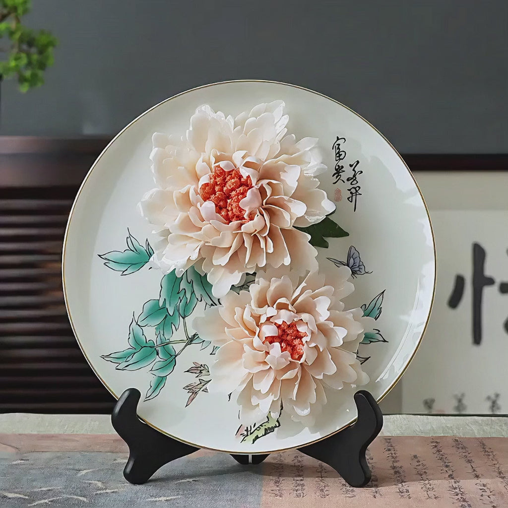 Video of a Dehua porcelain display plate with hand-modeled peonies