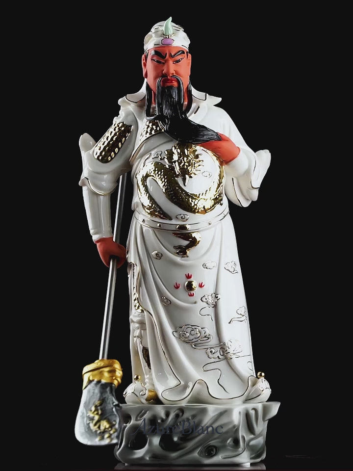 Gold-Traced Porcelain Standing Guan Gong Sculpture