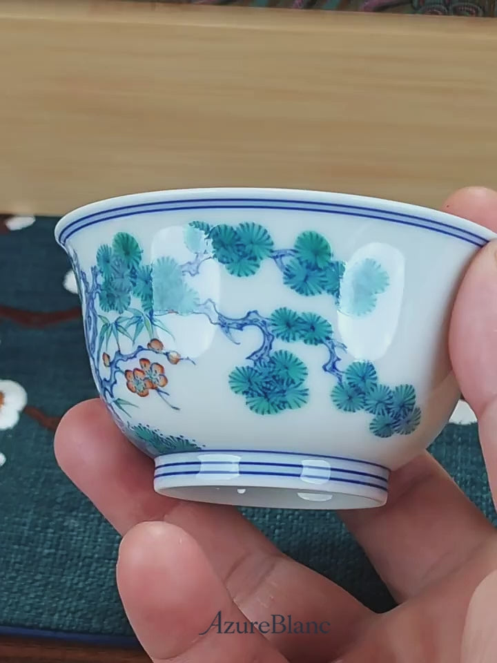 Imperial Doucai Three Friends of Winter Master Teacup