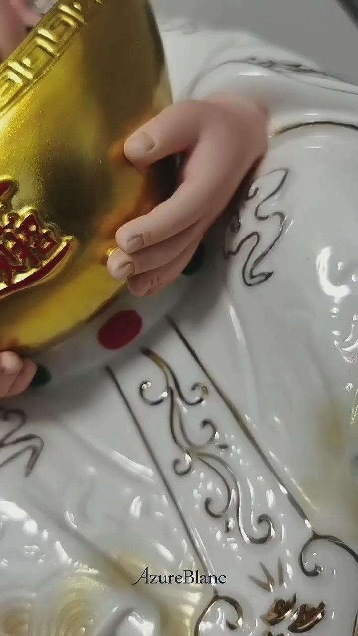 Blanc de Chine Gold-Traced Prosperity Deity Sculpture