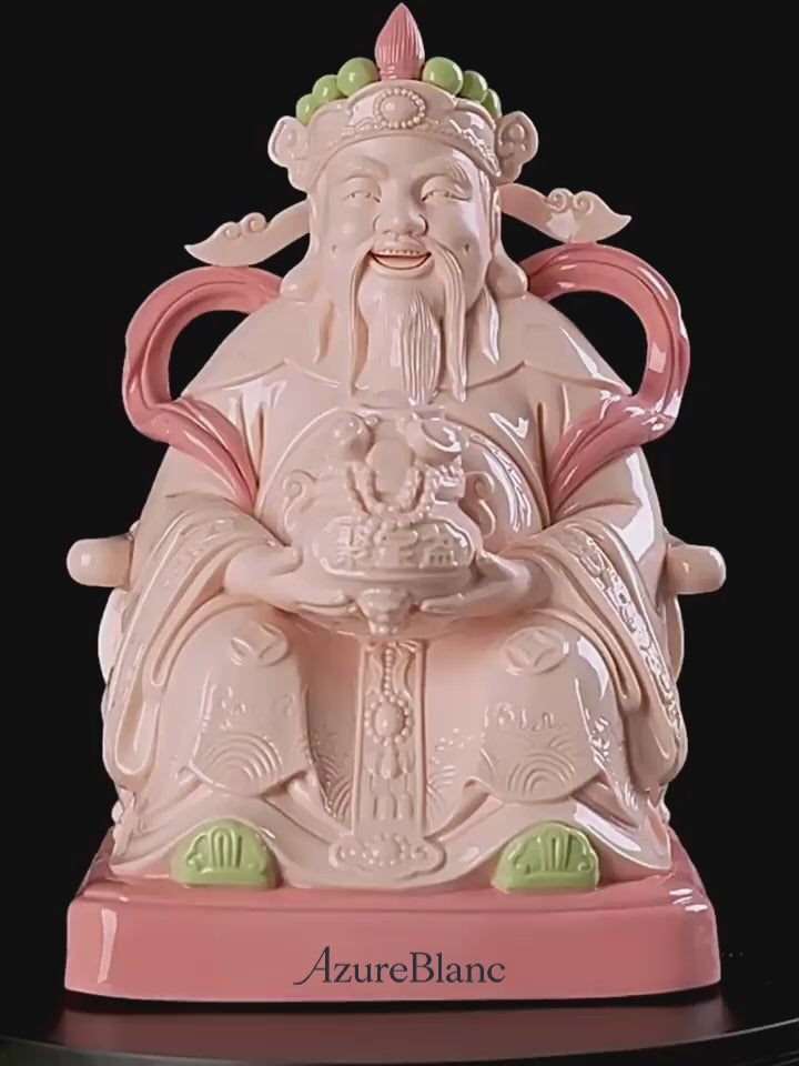 Pastel Jade-Red Porcelain Prosperity Deity