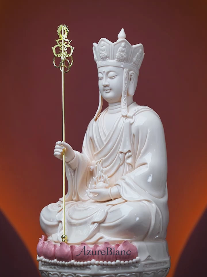 Ceramic Di Zang Bodhisattva on Classical Lotus