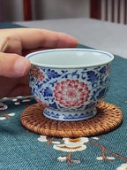 Wood-Fired Underglaze Red and Blue Lotus Master Teacup