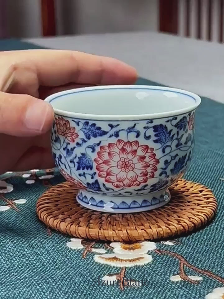 Wood-Fired Underglaze Red and Blue Lotus Master Teacup