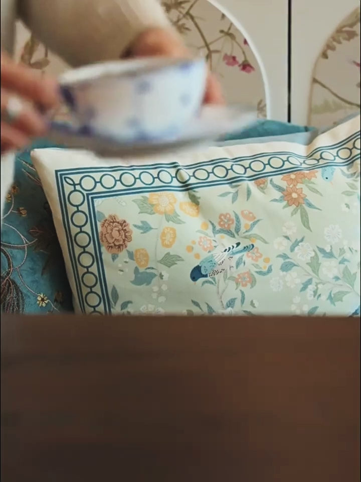 Jingdezhen Blue and White Ribbon Bird Ceramic Coffee Cup Set
