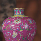 Qianlong-Style Famille Rose Meiping with Carmine-Red Graviata Ground
