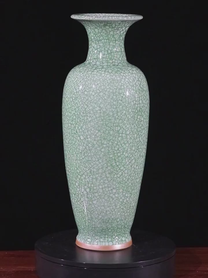 Pale Celadon Crackle Glaze Guanyin Floor Vase