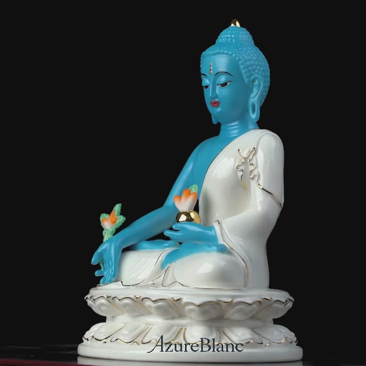 Sacred Blue Ceramic Medicine Buddha Sculpture
