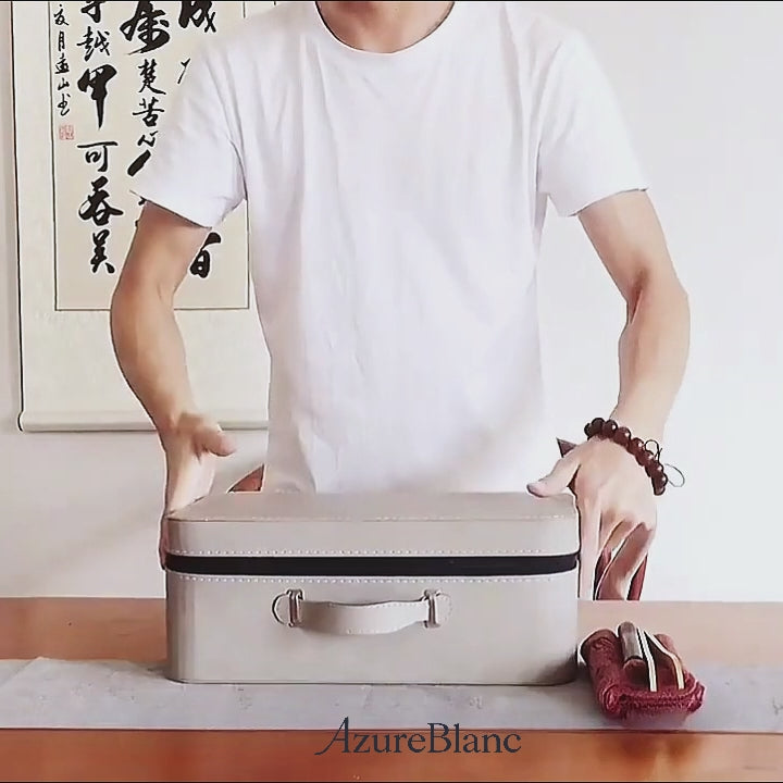 Luminous White Porcelain Portable Tea Set with Bamboo Tray