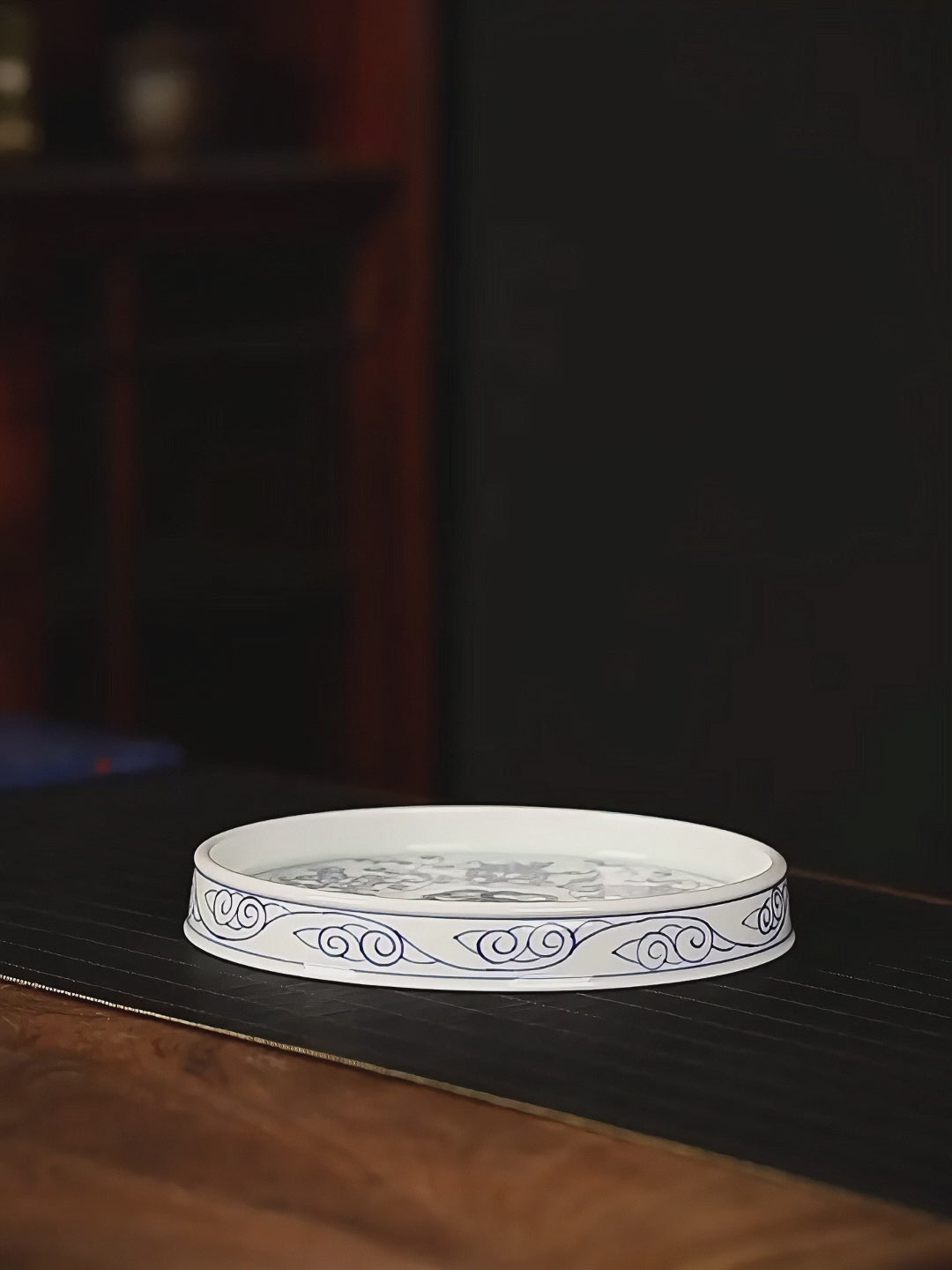 Jingdezhen Wood-Fired Blue-and-White Tea Set for One: Scrolling Lotus