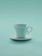 Jingdezhen Yingqing (Shadow Blue) Carved Peony Coffee Cup and Saucer