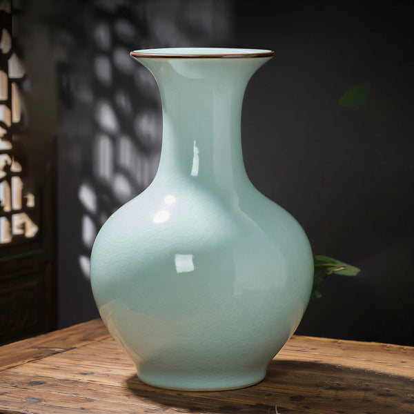 Pale Celadon Crackle Glaze Globular Vase