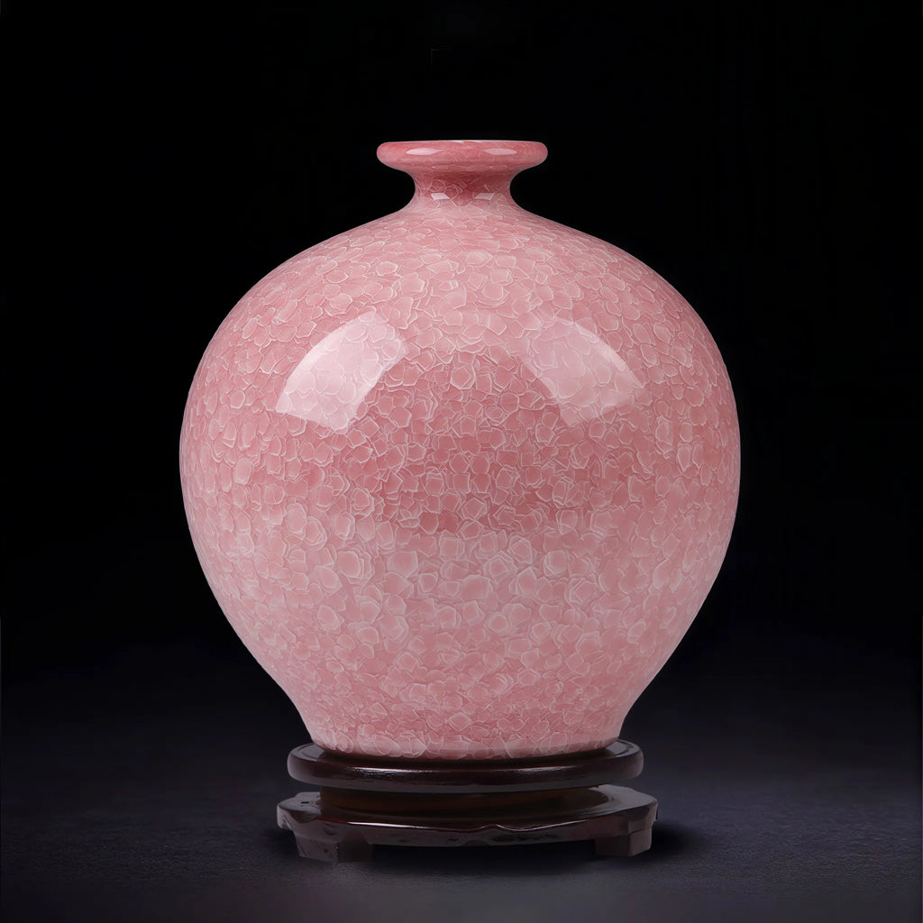 Blush Pink Crackle Glaze Pomegranate Vase