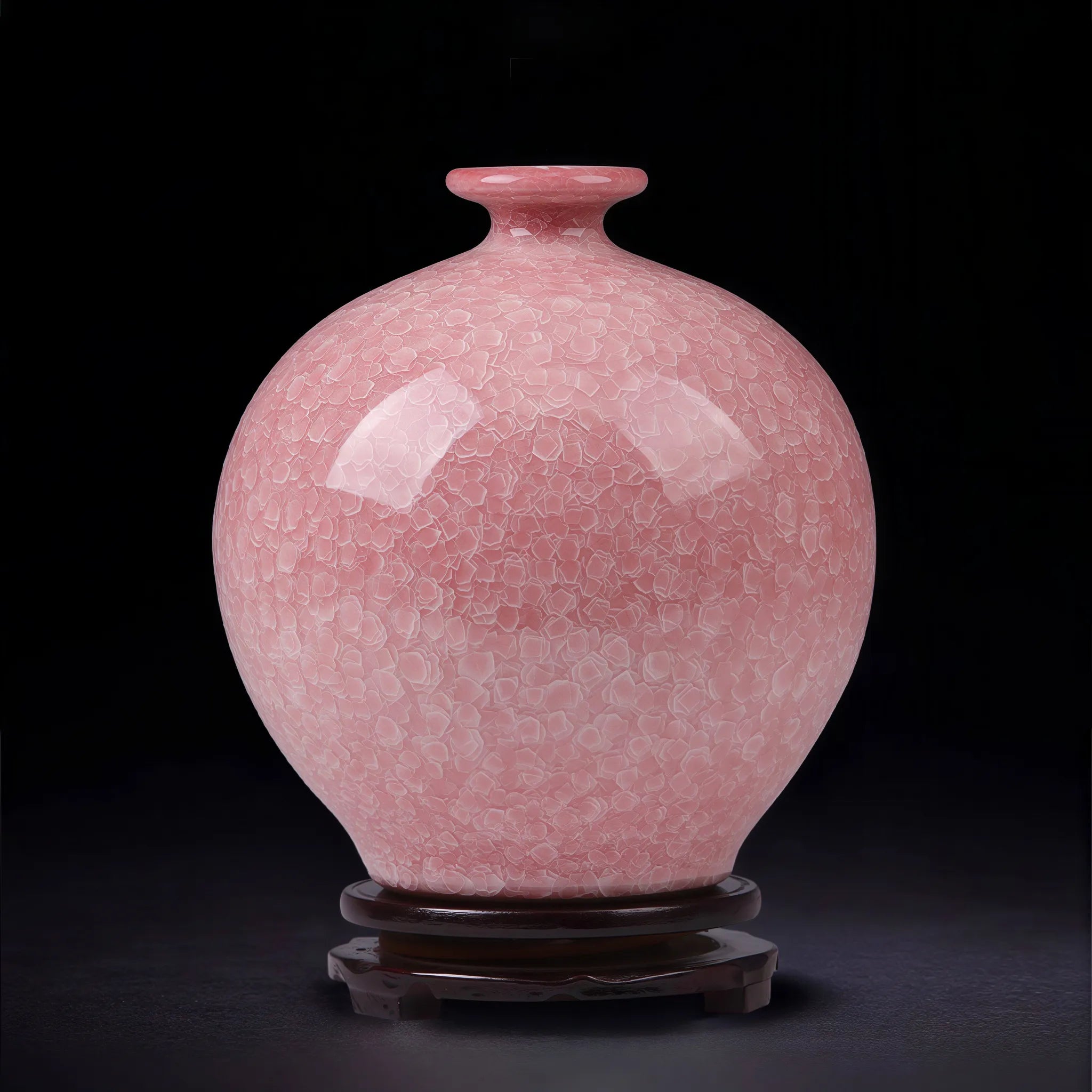 Blush Pink Crackle Glaze Pomegranate Vase
