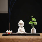 Contemplation Buddha with lotus incense holder and bud vase