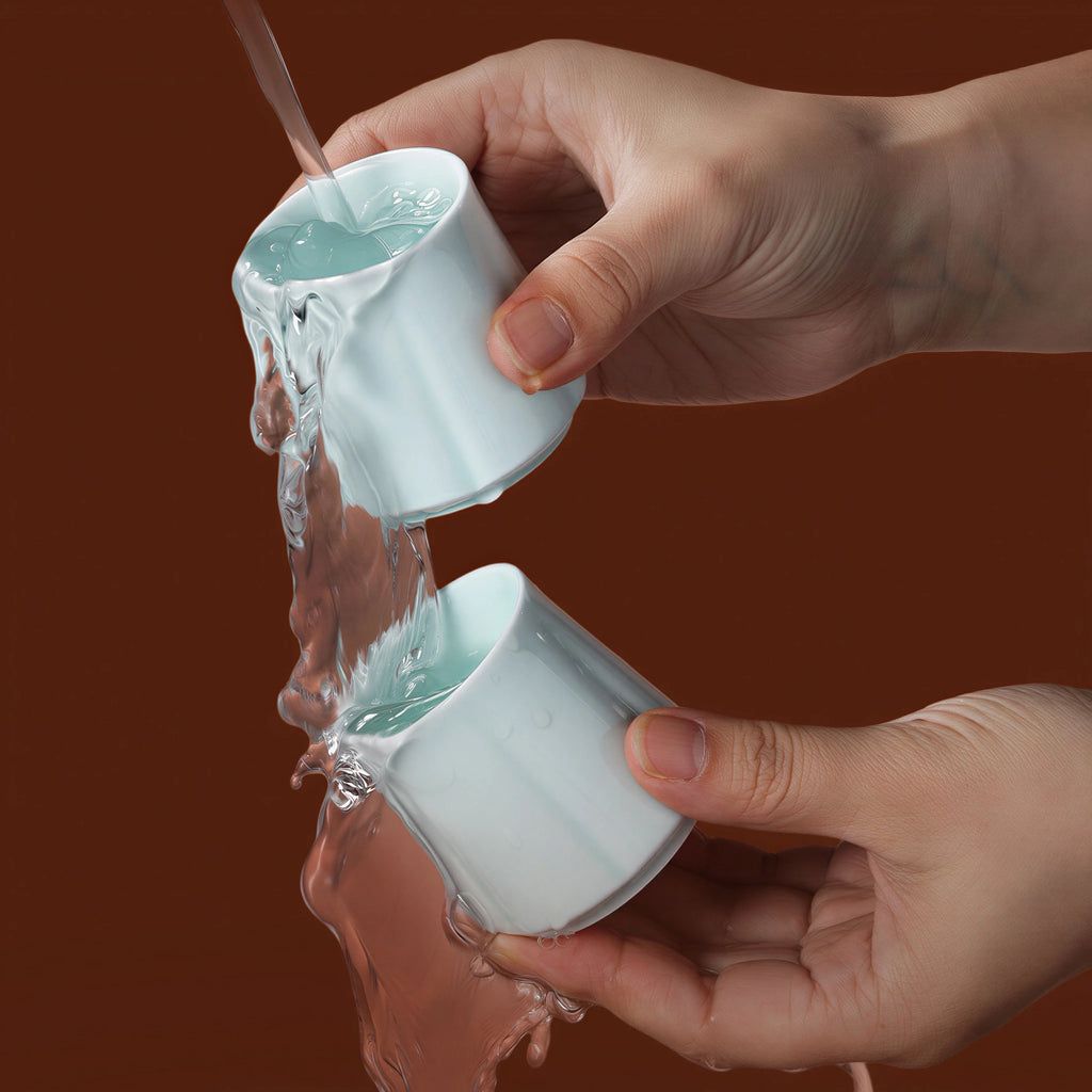 Water rinsing the Yingqing begonia tasting cups