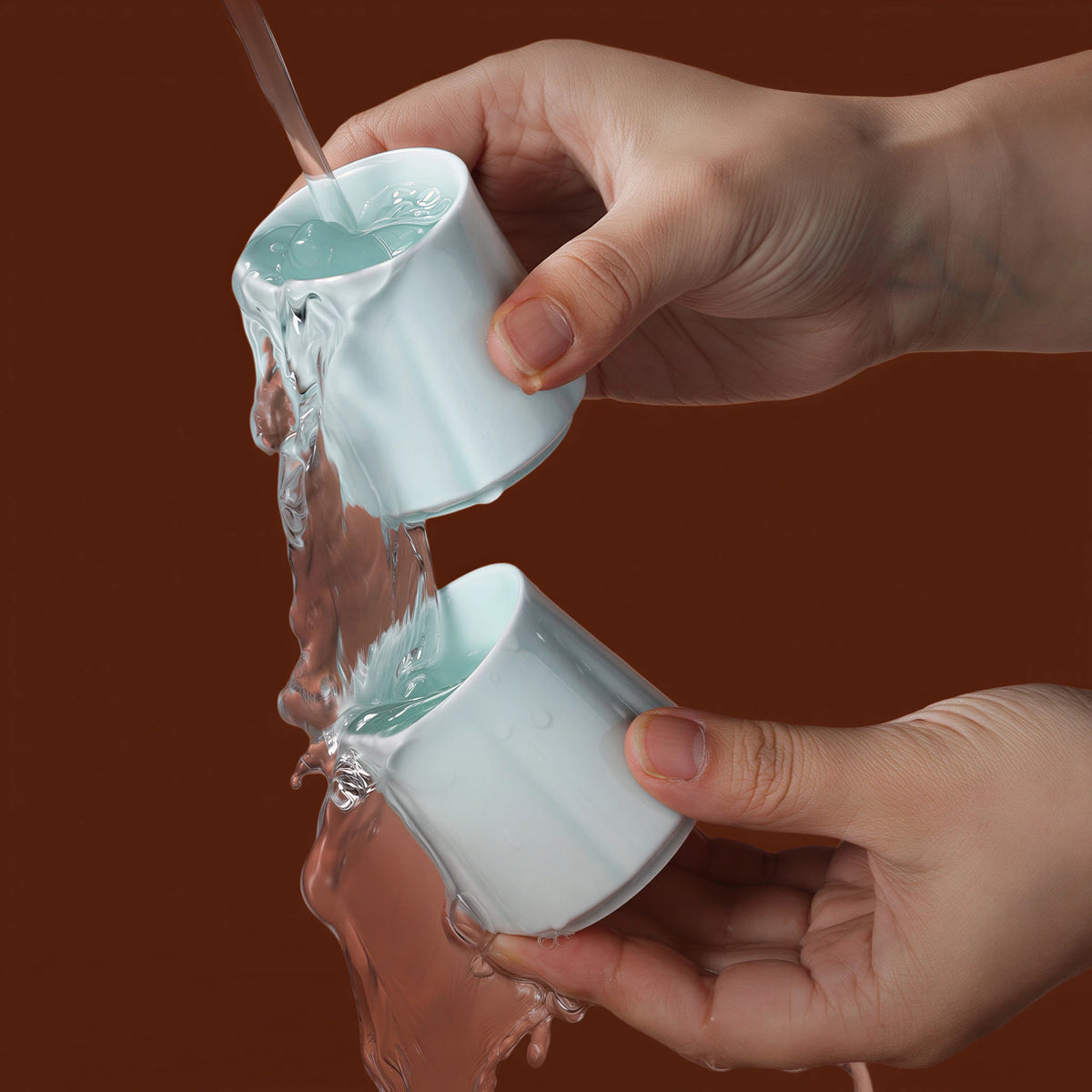 Water rinsing the Yingqing begonia tasting cups