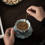 Ru-style celadon coffee cup and saucer with matching spoon