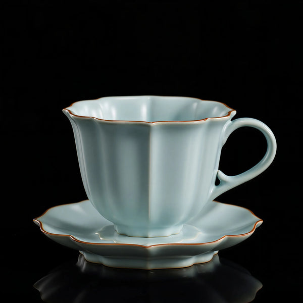 Ru-Style Celadon Scalloped Coffee Cup and Saucer