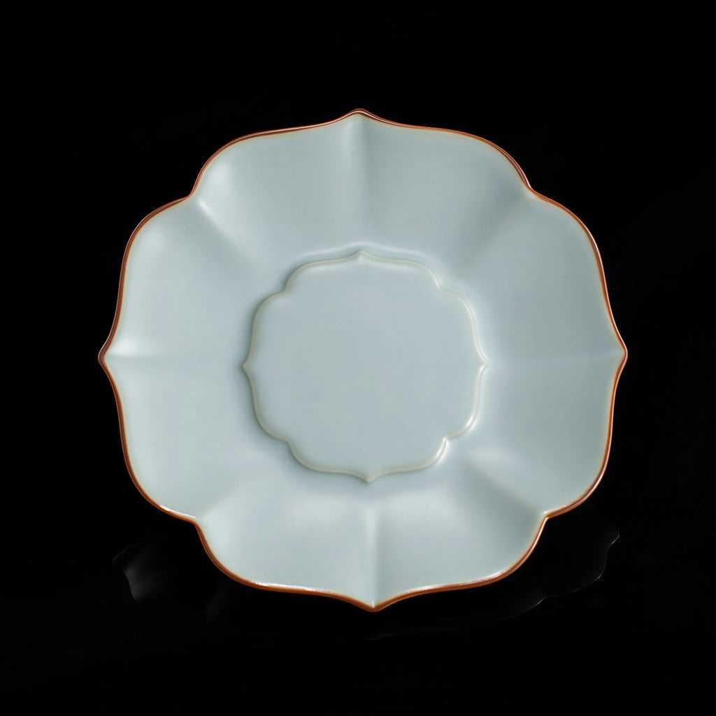 Overhead view of the scalloped Ru-style celadon saucer