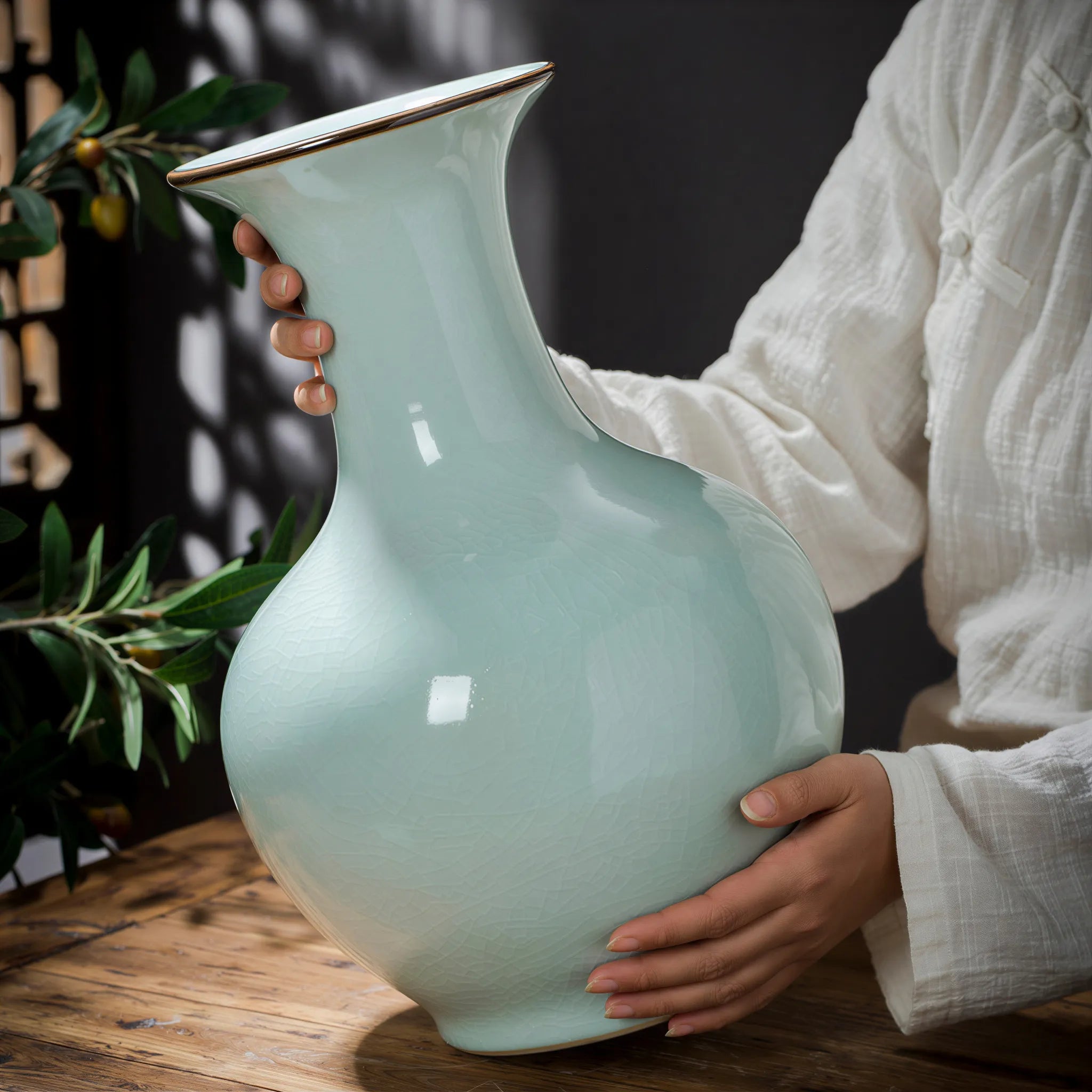 Pale Celadon Crackle Glaze Globular Vase