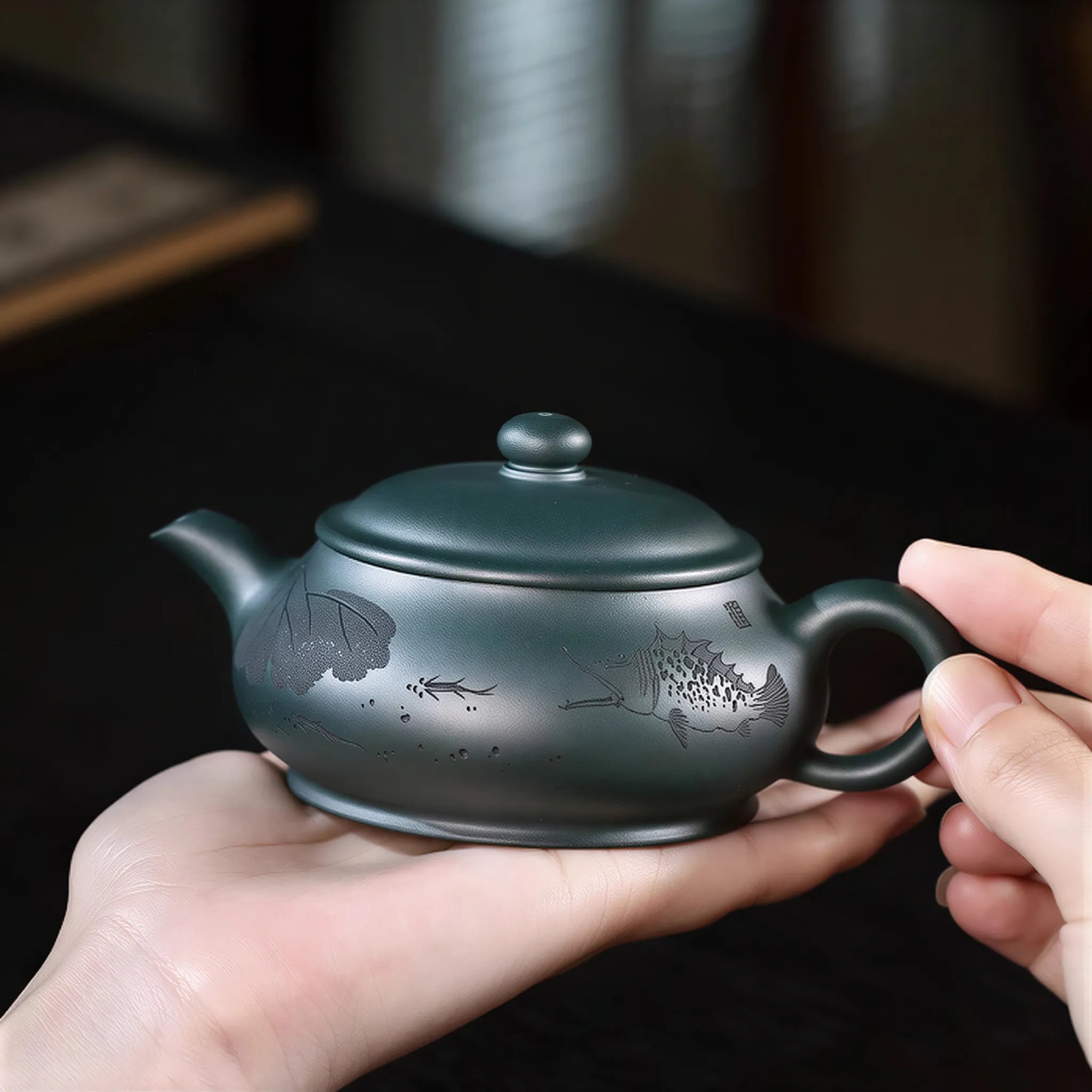 "Ming Lu" Dark Green Zisha Teapot