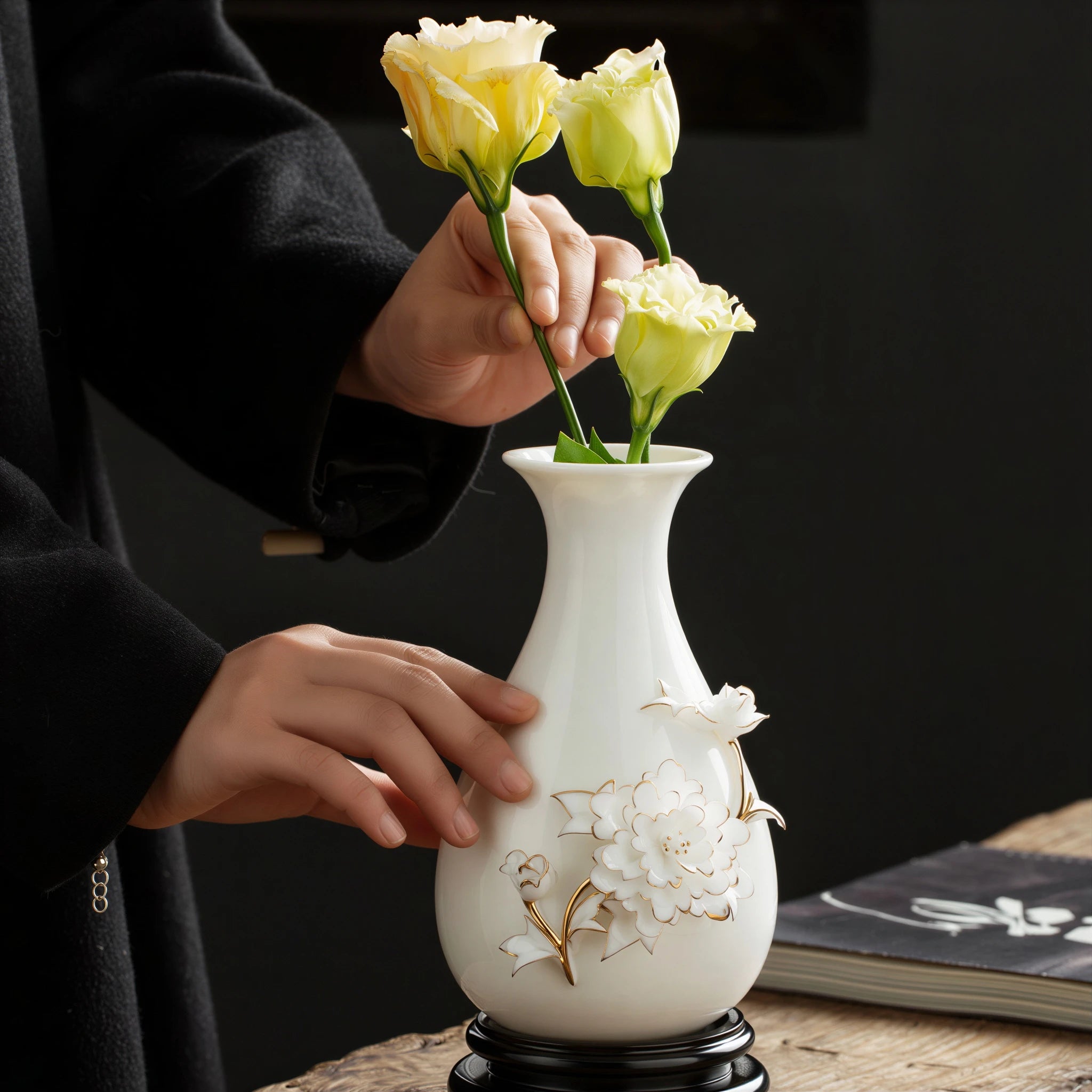 Imperial Peony Relief Pear Vase