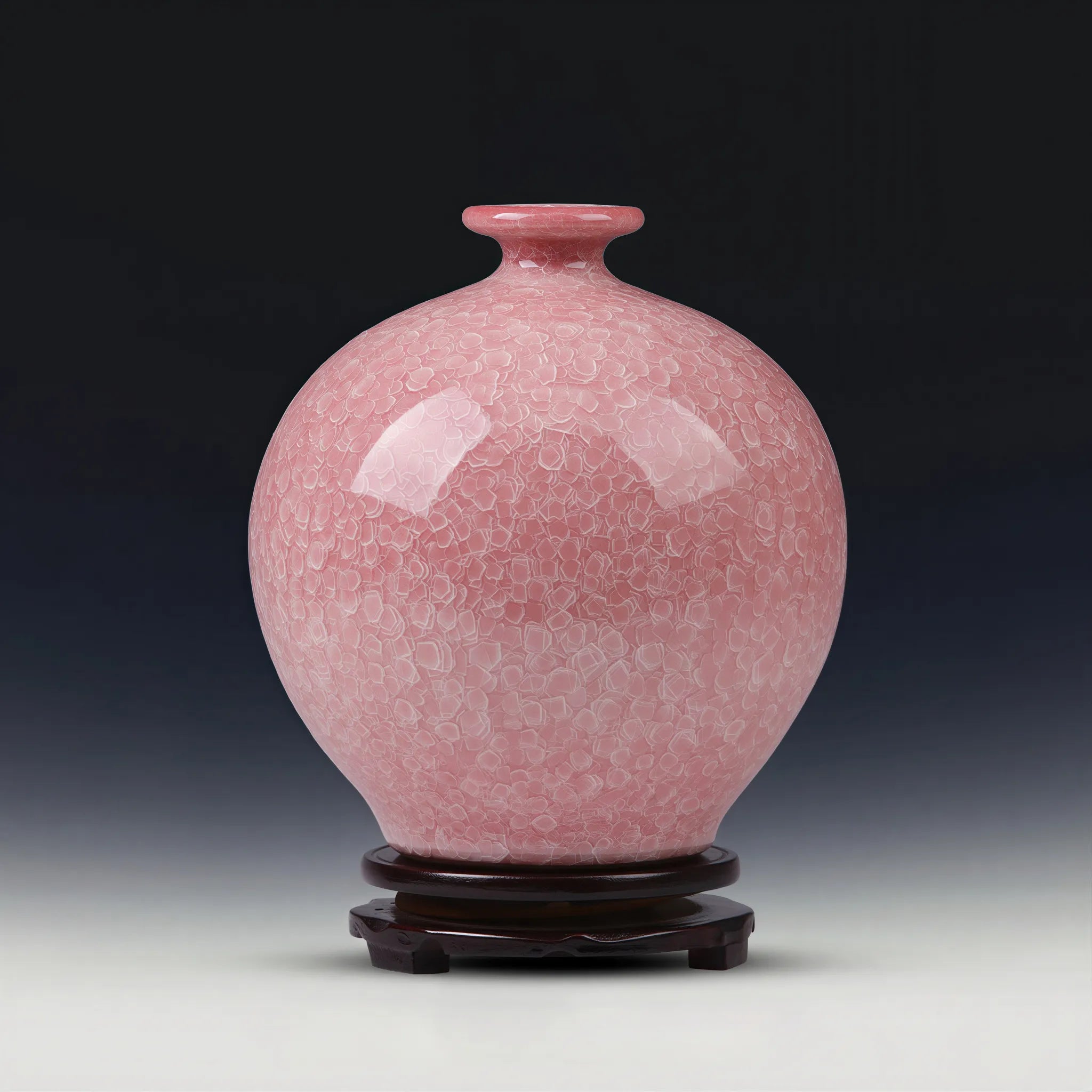 Blush Pink Crackle Glaze Pomegranate Vase