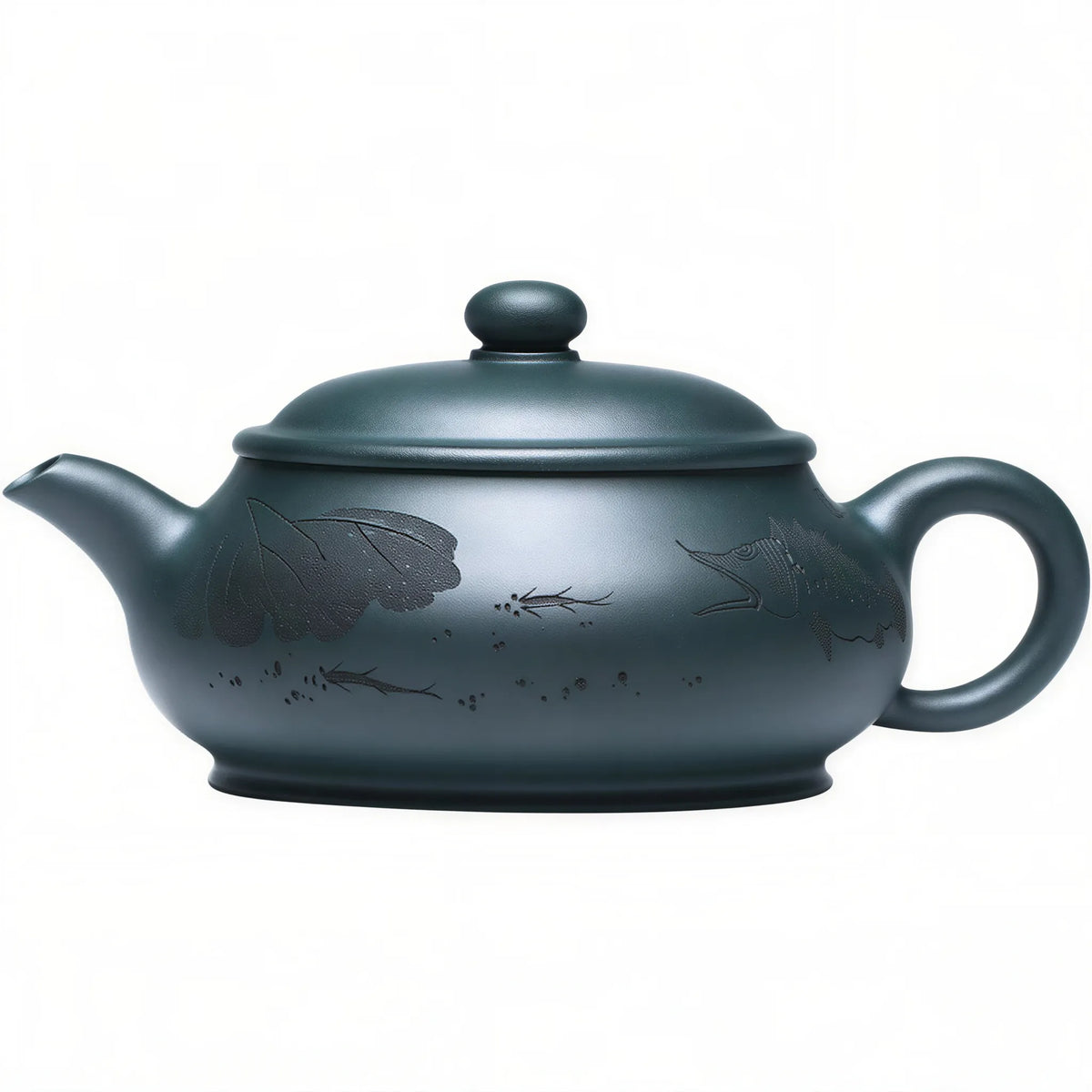 Hand-Carved Dark Green Yixing Zisha Teapot | Ming Lu Shape – Azure Blanc